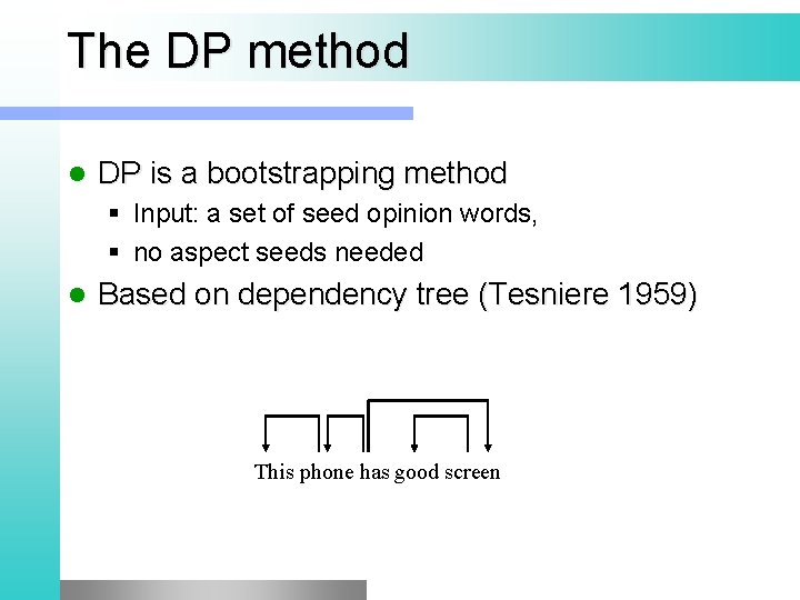 The DP method l DP is a bootstrapping method § Input: a set of