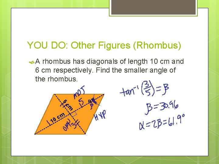 YOU DO: Other Figures (Rhombus) A rhombus has diagonals of length 10 cm and