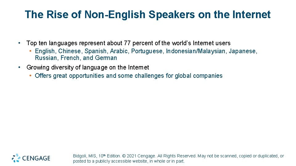 The Rise of Non-English Speakers on the Internet • Top ten languages represent about The Rise of Non-English Speakers on the Internet • Top ten languages represent about