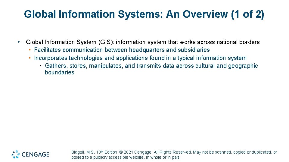 Global Information Systems: An Overview (1 of 2) • Global Information System (GIS): information Global Information Systems: An Overview (1 of 2) • Global Information System (GIS): information