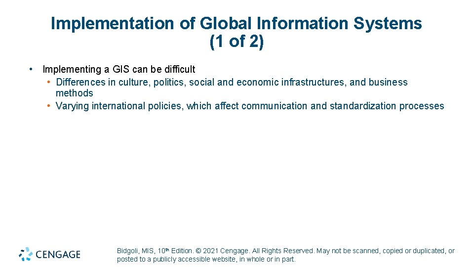 Implementation of Global Information Systems (1 of 2) • Implementing a GIS can be Implementation of Global Information Systems (1 of 2) • Implementing a GIS can be
