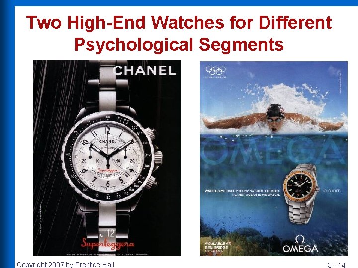 Two High-End Watches for Different Psychological Segments Copyright 2007 by Prentice Hall 3 -