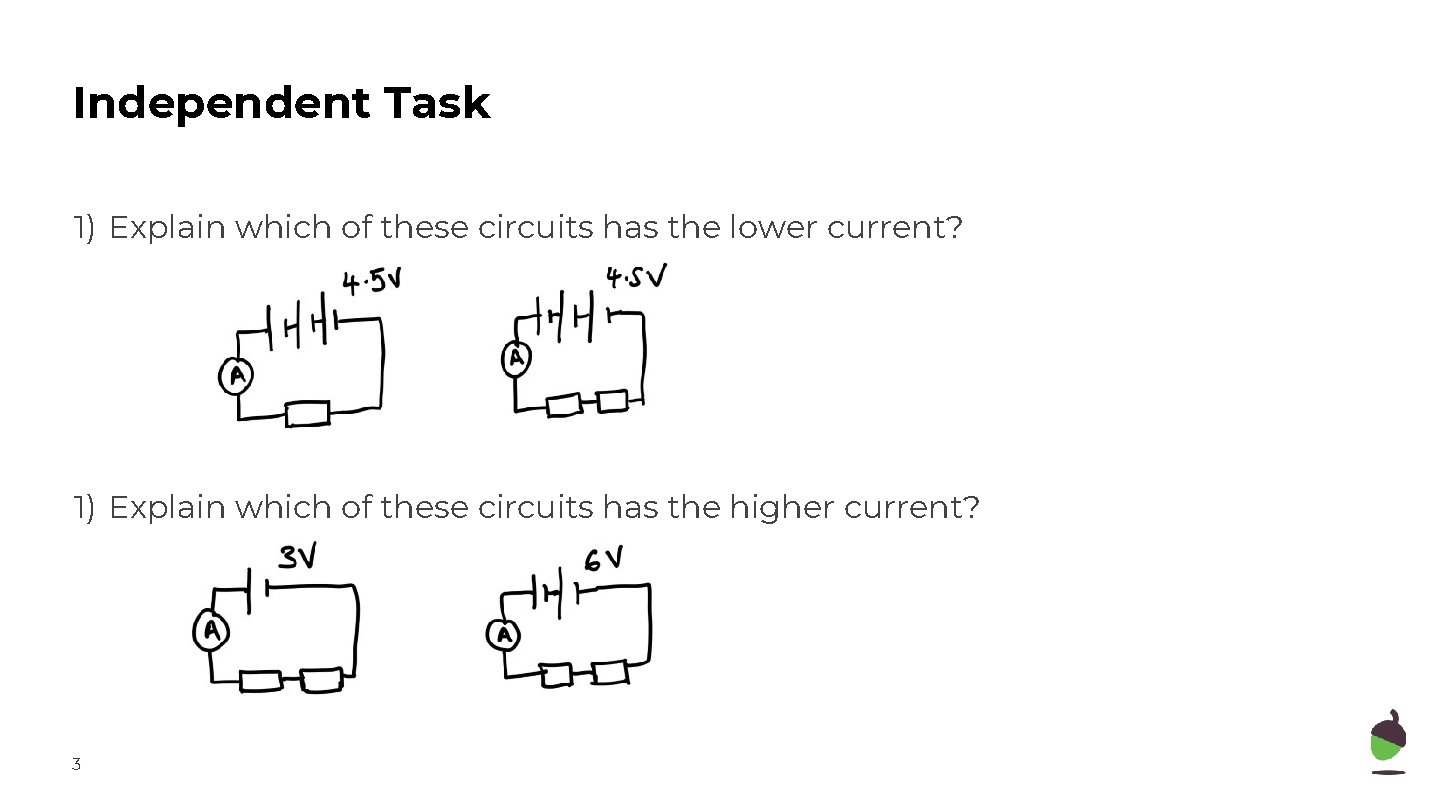 Independent Task 1) Explain which of these circuits has the lower current? 1) Explain