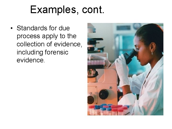 Examples, cont. • Standards for due process apply to the collection of evidence, including