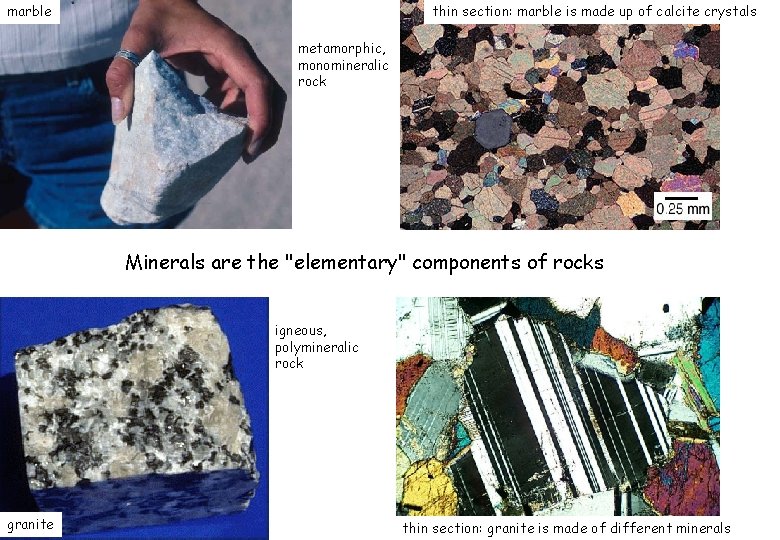 marble thin section: marble is made up of calcite crystals metamorphic, monomineralic rock Minerals