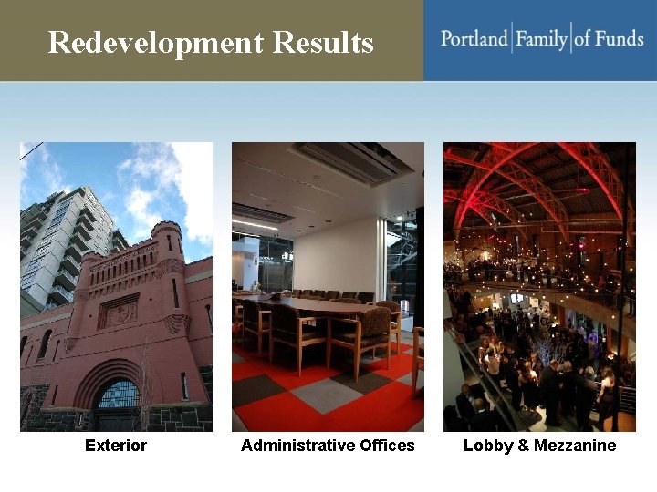 Redevelopment Results Exterior Administrative Offices Lobby & Mezzanine 