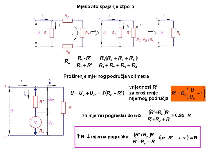 Mješovito spajanje otpora Proširenje mjernog područja voltmetra vrijednost R’ za proširenje mjernog područja za