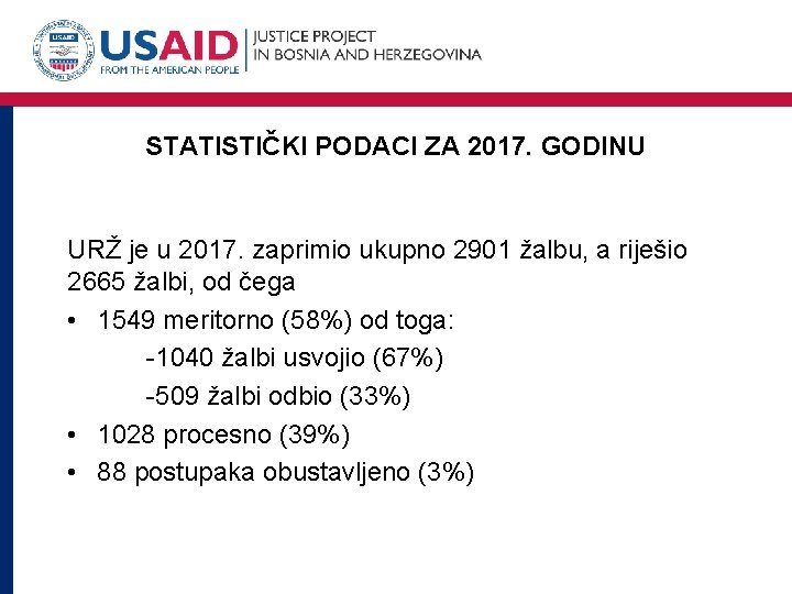 STATISTIČKI PODACI ZA 2017. GODINU URŽ je u 2017. zaprimio ukupno 2901 žalbu, a