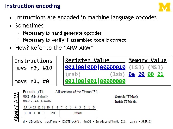 Instruction encoding • Instructions are encoded in machine language opcodes • Sometimes – Necessary