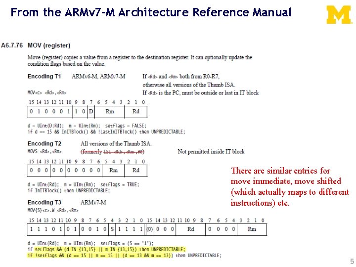 From the ARMv 7 -M Architecture Reference Manual There are similar entries for move