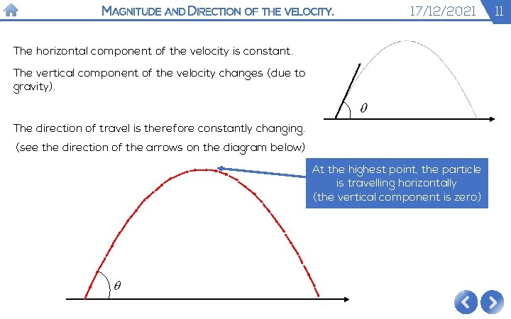 MAGNITUDE AND DIRECTION OF THE VELOCITY. 17/12/2021 The horizontal component of the velocity is