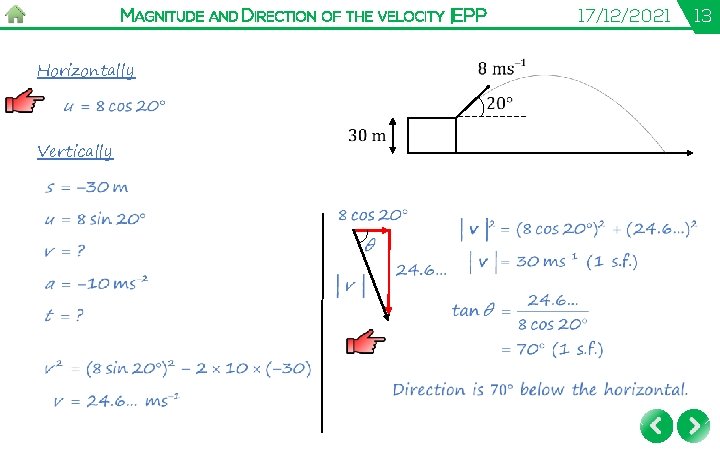 MAGNITUDE AND DIRECTION OF THE VELOCITY |EPP Horizontally Vertically 17/12/2021 13 