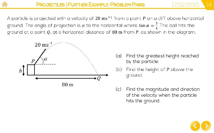 PROJECTILES | FURTHER EXAMPLE-PROBLEM PAIRS 17/12/2021 (a) Find the greatest height reached by the