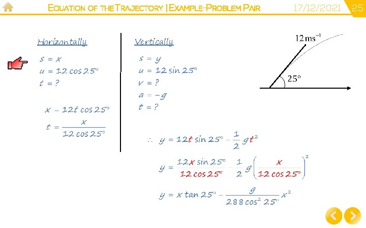 EQUATION OF THE TRAJECTORY | EXAMPLE-PROBLEM PAIR Horizontally Vertically 17/12/2021 25 