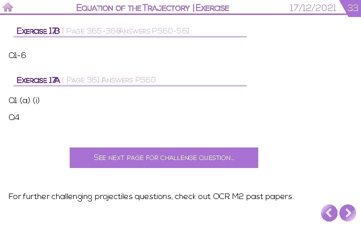 EQUATION OF THE TRAJECTORY | EXERCISE 17/12/2021 EXERCISE 17 B | PAGE 365 -366