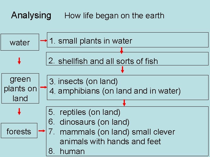 Analysing water How life began on the earth 1. small plants in water 2.