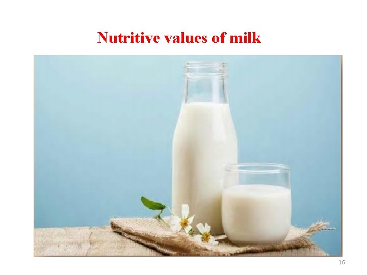 Nutritive values of milk 16 