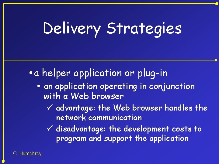 Delivery Strategies a helper application or plug-in an application operating in conjunction with a