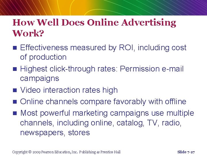 How Well Does Online Advertising Work? n n n Effectiveness measured by ROI, including