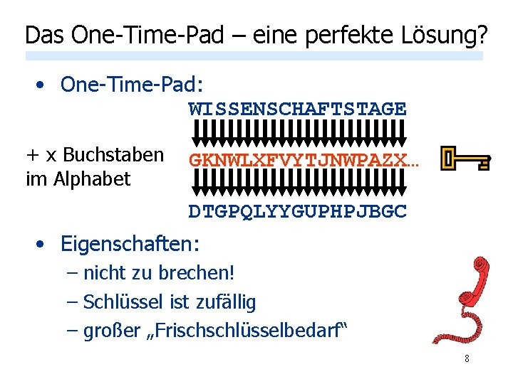 Das One-Time-Pad – eine perfekte Lösung? • One-Time-Pad: WISSENSCHAFTSTAGE + x Buchstaben im Alphabet