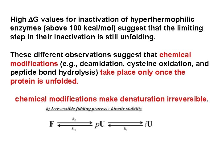 High DG values for inactivation of hyperthermophilic enzymes (above 100 kcal/mol) suggest that the