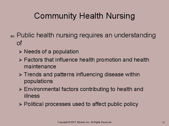 Community Health Nursing Public health nursing requires an understanding of Needs of a population