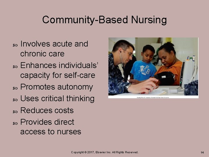 Community-Based Nursing Involves acute and chronic care Enhances individuals’ capacity for self-care Promotes autonomy