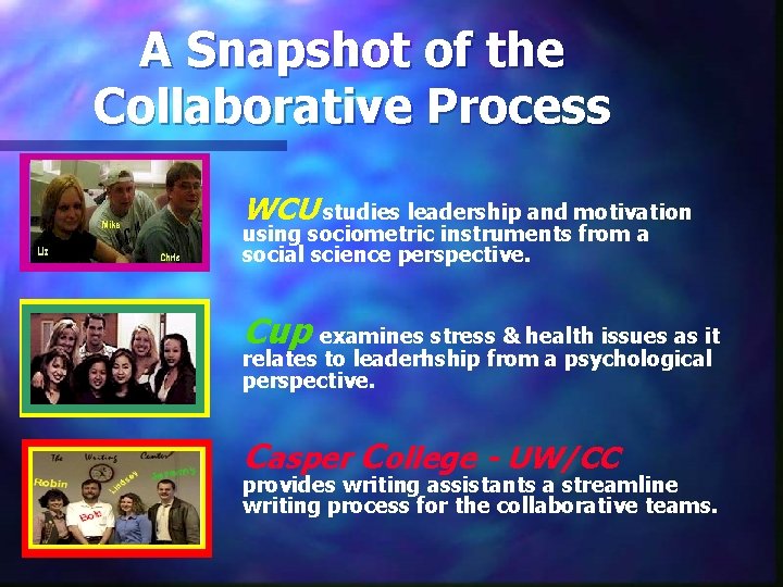 A Snapshot of the Collaborative Process WCU studies leadership and motivation using sociometric instruments