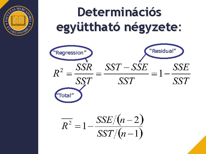 Determinációs együttható négyzete: “Regression” “Total” “Residual” 