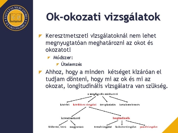 Ok-okozati vizsgálatok Keresztmetszeti vizsgálatoknál nem lehet megnyugtatóan meghatározni az okot és okozatot! Módszer: Útelemzés