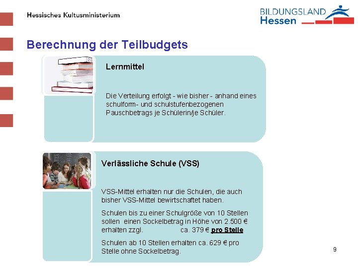 Berechnung der Teilbudgets Lernmittel Die Verteilung erfolgt - wie bisher - anhand eines schulform-