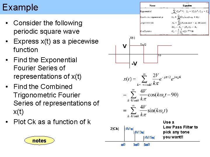 Example • Consider the following periodic square wave • Express x(t) as a piecewise