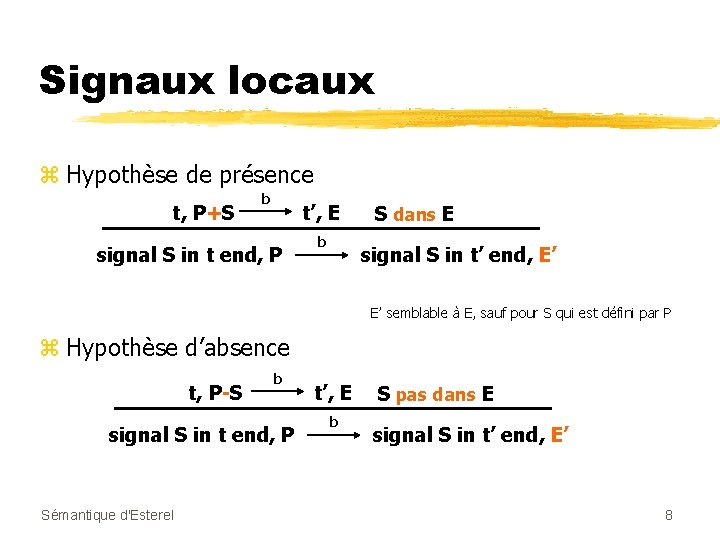 Signaux locaux z Hypothèse de présence t, P+S b t’, E signal S in