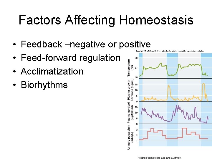 Factors Affecting Homeostasis • • Feedback –negative or positive Feed-forward regulation Acclimatization Biorhythms 