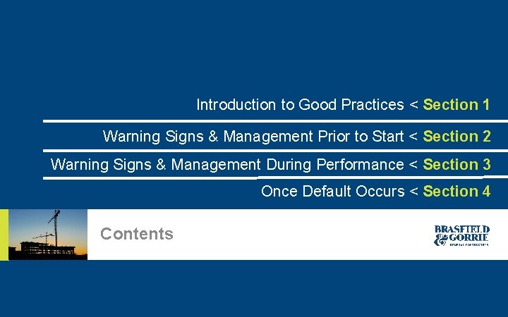 Introduction to Good Practices < Section 1 Warning Signs & Management Prior to Start