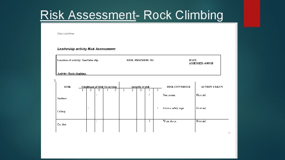 Risk Assessment- Rock Climbing 