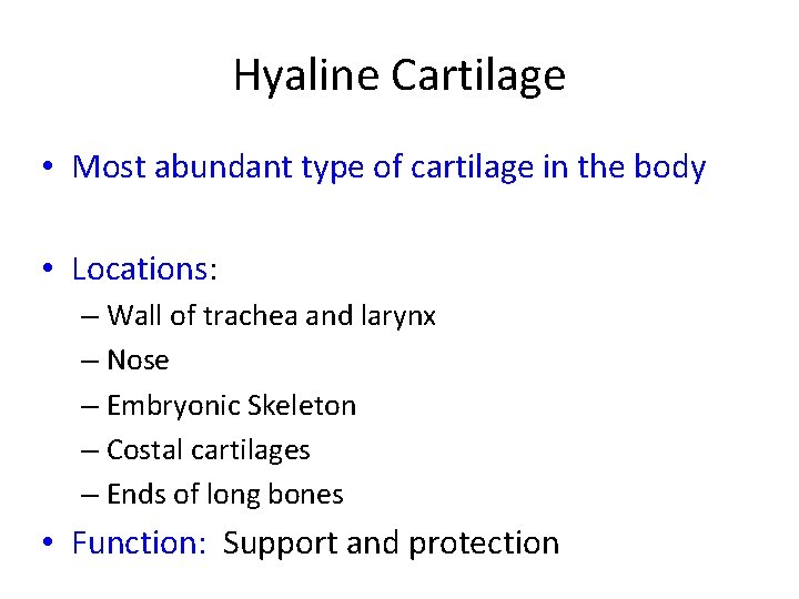 Hyaline Cartilage • Most abundant type of cartilage in the body • Locations: –