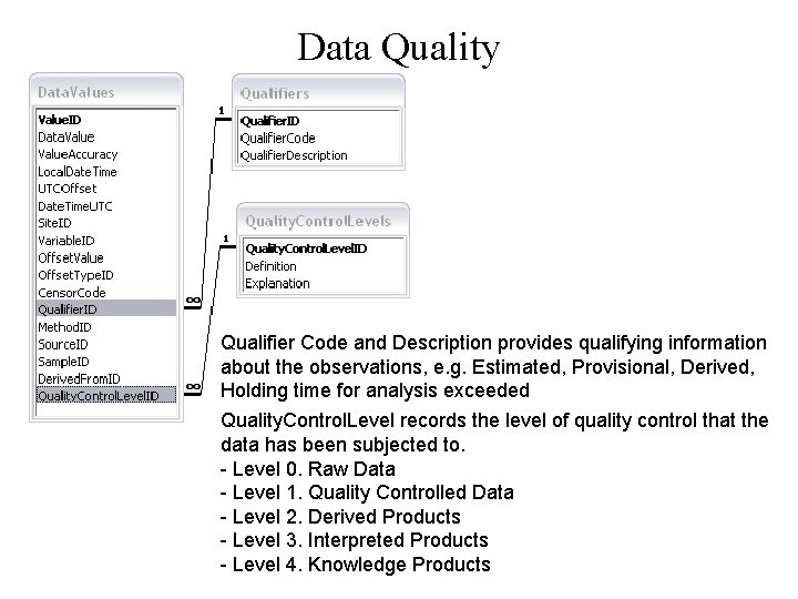 Data Quality Qualifier Code and Description provides qualifying information about the observations, e. g.