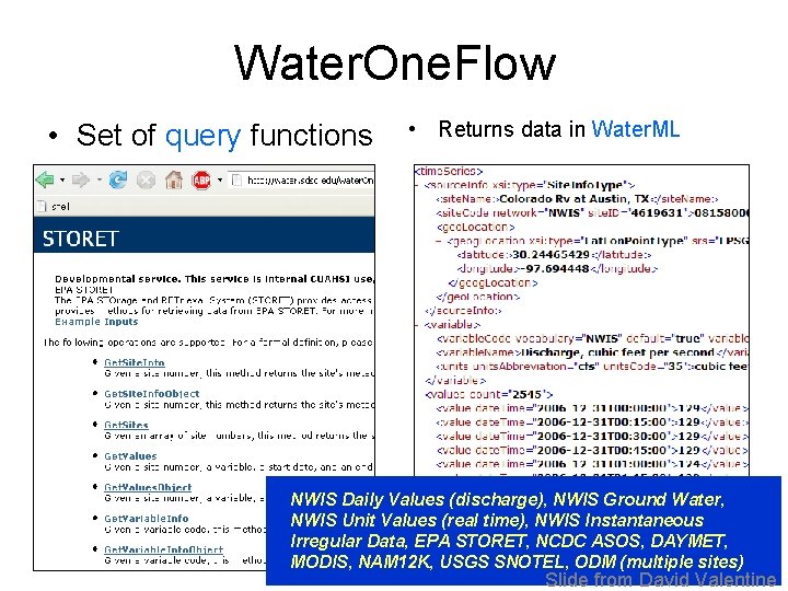 Water. One. Flow • Set of query functions • Returns data in Water. ML