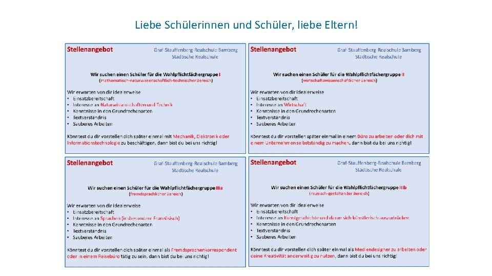 Liebe Schülerinnen und Schüler, liebe Eltern! 