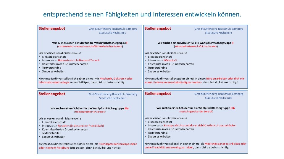 entsprechend seinen Fähigkeiten und Interessen entwickeln können. 