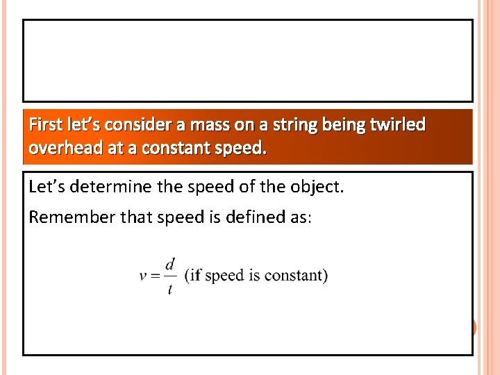 First let’s consider a mass on a string being twirled overhead at a constant