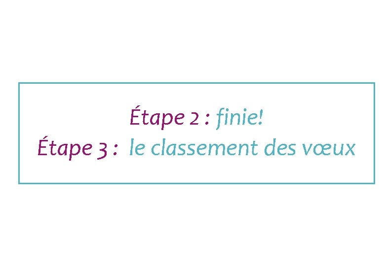 Étape 2 : finie! Étape 3 : le classement des vœux 