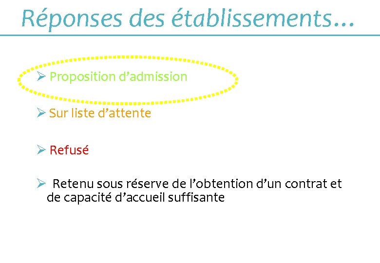 Réponses des établissements… Ø Proposition d’admission Ø Sur liste d’attente Ø Refusé Ø Retenu