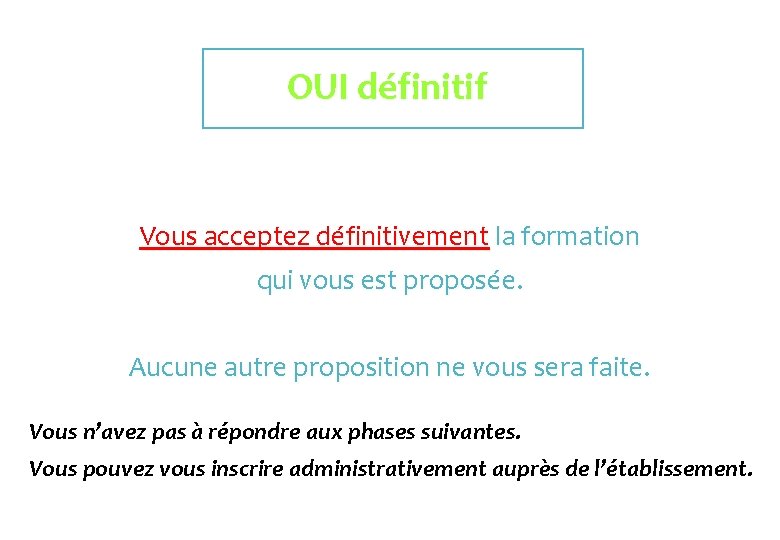 OUI définitif Vous acceptez définitivement la formation qui vous est proposée. Aucune autre proposition