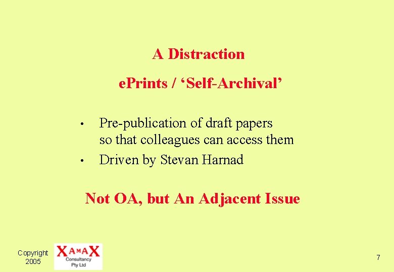 A Distraction e. Prints / ‘Self-Archival’ • • Pre-publication of draft papers so that