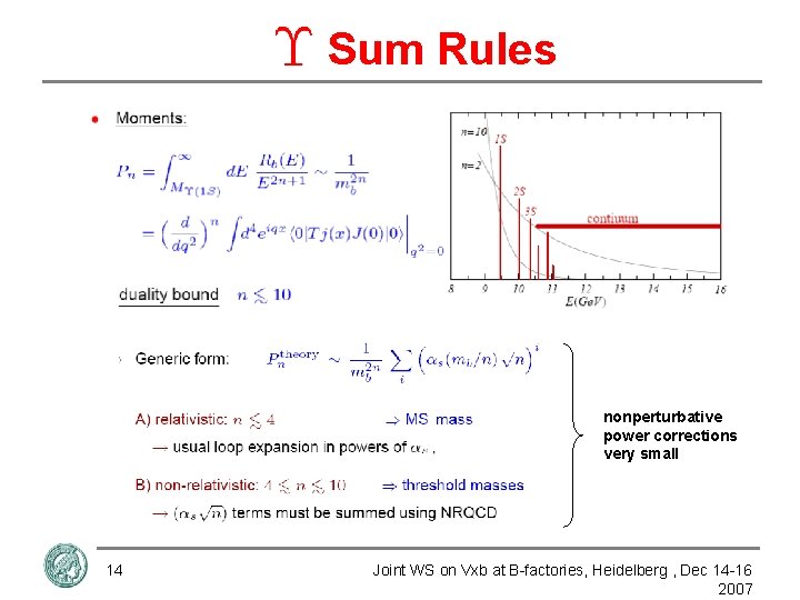 Sum Rules nonperturbative power corrections very small 14 Joint WS on Vxb at B-factories,