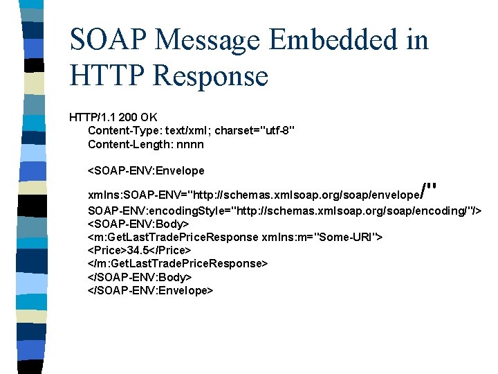SOAP Message Embedded in HTTP Response HTTP/1. 1 200 OK Content-Type: text/xml; charset="utf-8" Content-Length: