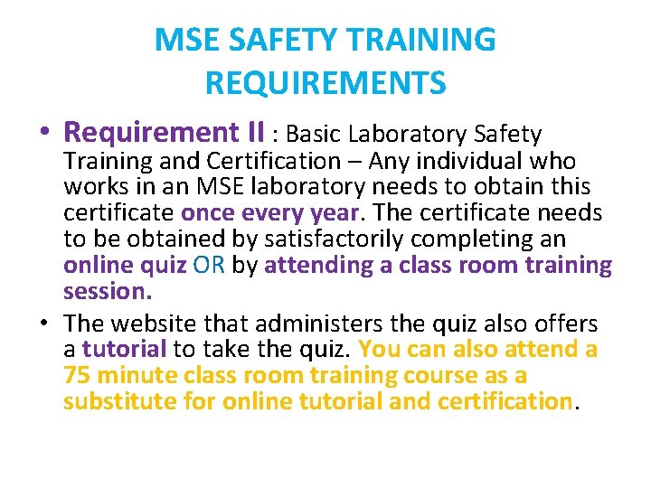 ESSENTIALS OF MSE LAB SAFETY PROGRAM MSE SAFETY