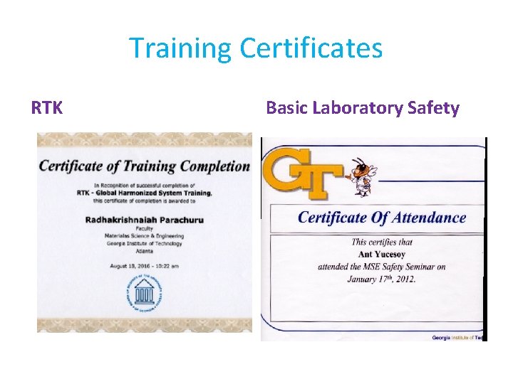 Training Certificates RTK Basic Laboratory Safety 